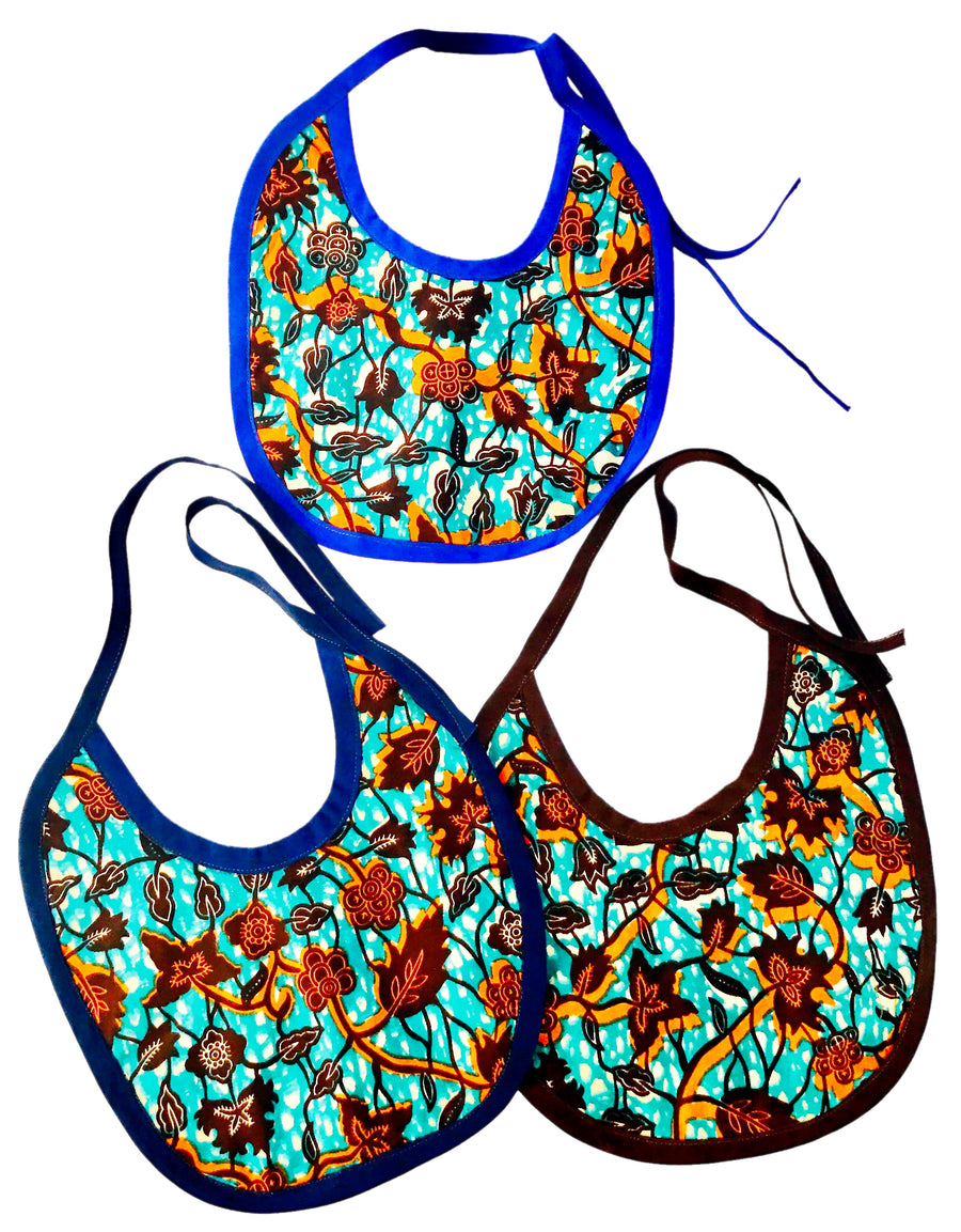 Teal+Brown Vine Ankara Bib